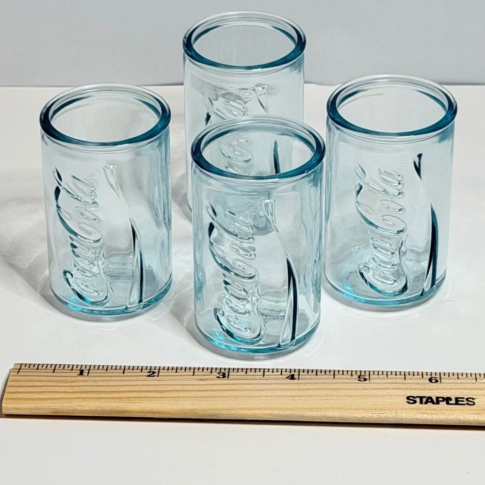 Coca-Cola Georgia Green Glass Tumblers Set of 4 Embossed Logo Juice Glasses